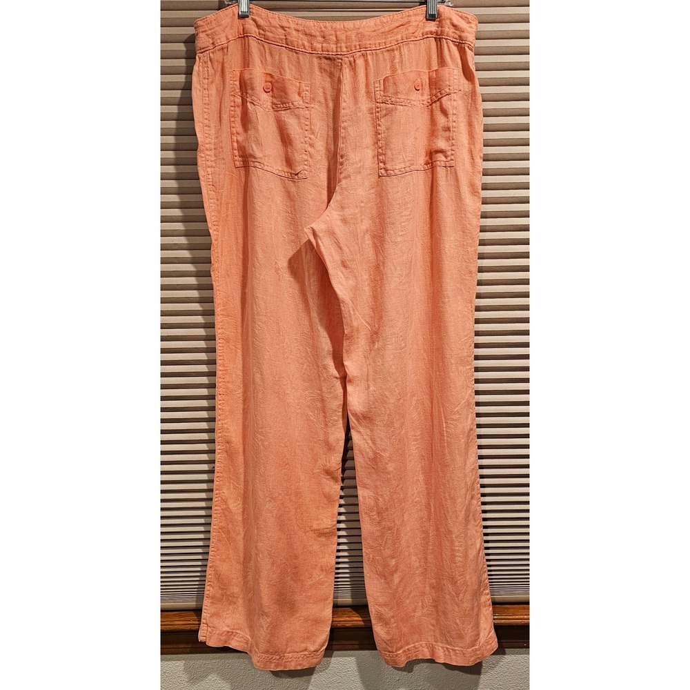 Tommy Bahama Womens 14 Coral Orange Linen Tropical Leaf Jacquard Wide Leg Pants - Picture 3 of 8